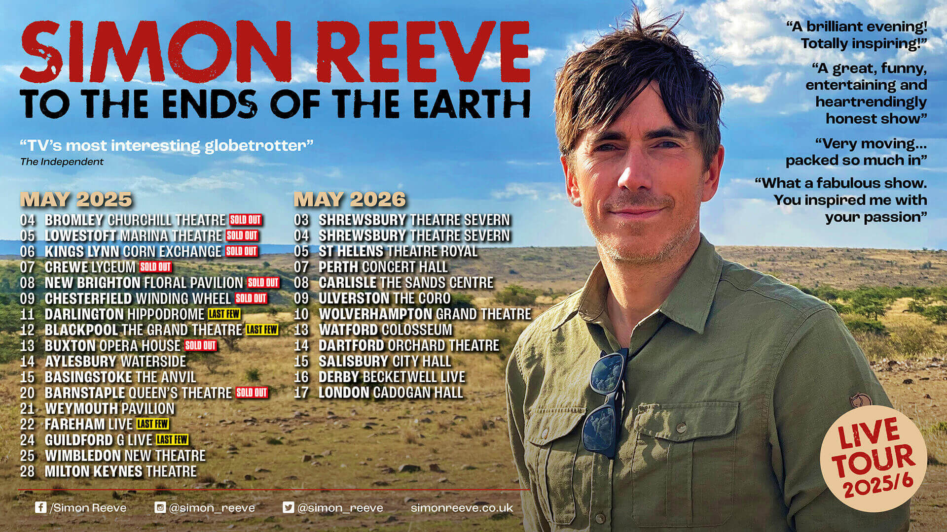 Simon Reeve Tour 2025 - 2026